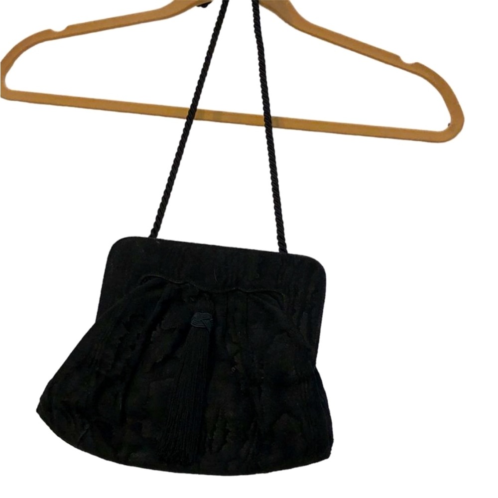Vintage Black Suede Leather VERY COOL print hand bag